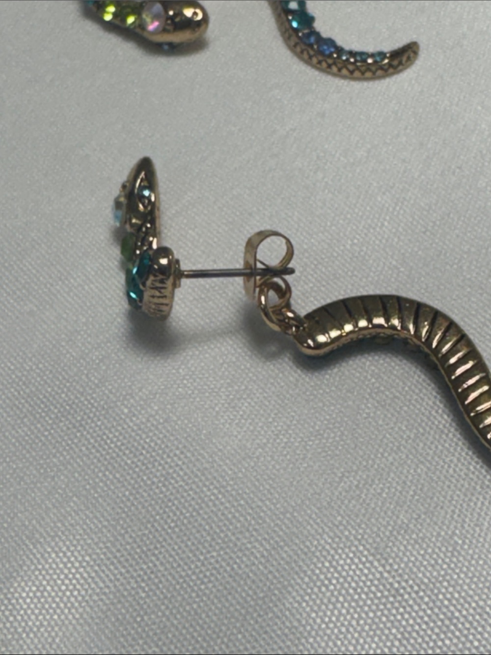 Betsey Johnson Teal Aqua & Lime Snake Drop Earrings - Picture 3 of 4